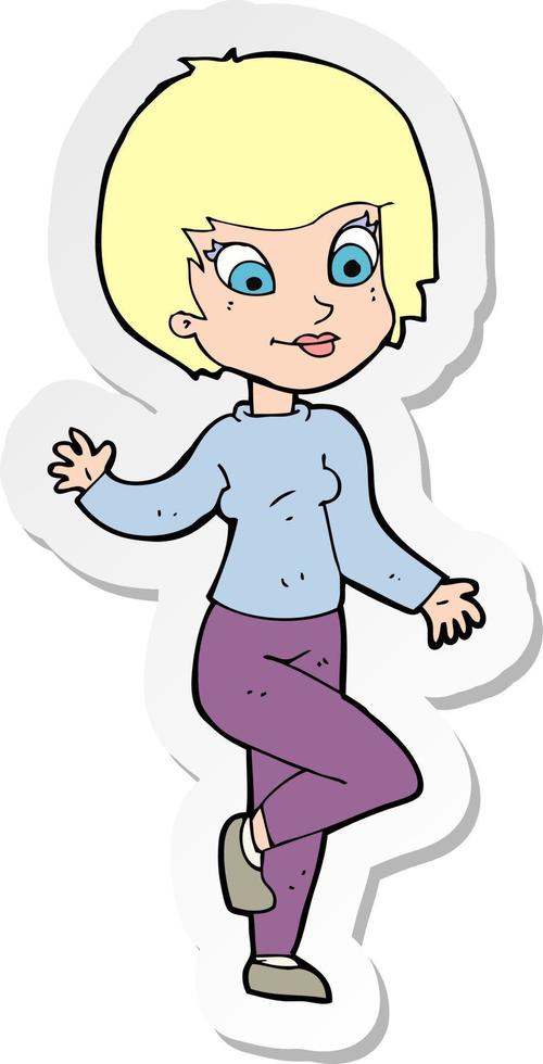 sticker van een cartoonvrouw die zwaait vector