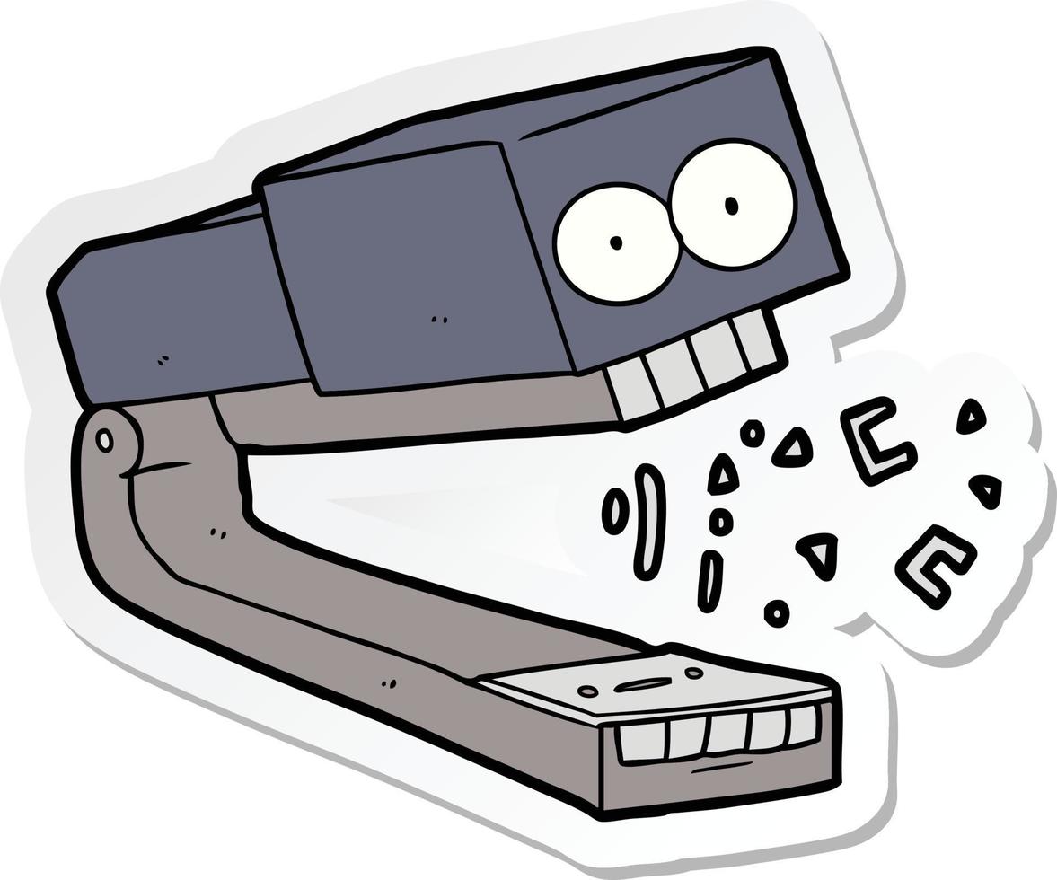 sticker van een gekke cartoonnietmachine vector