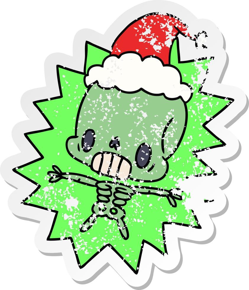 kerst verontruste sticker cartoon van kawaii skelet vector