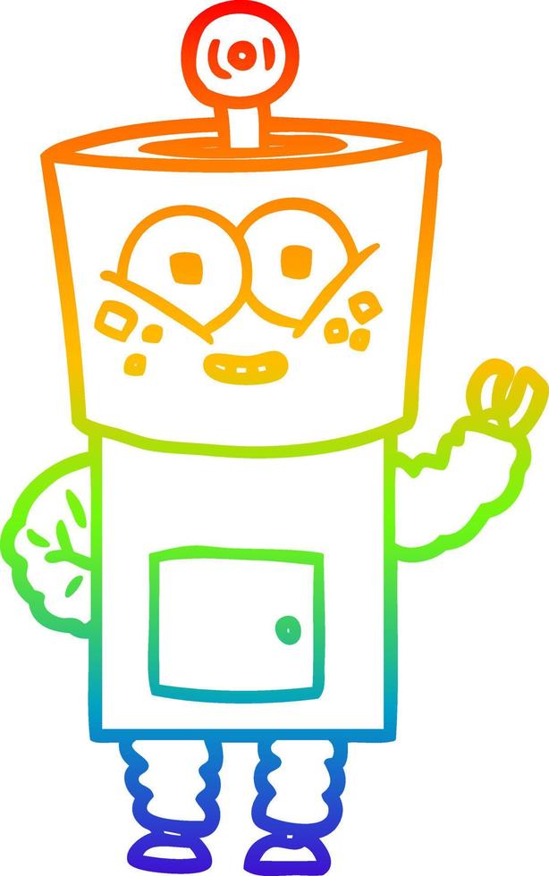 regenbooggradiënt lijntekening happy cartoon robot zwaaien hallo vector