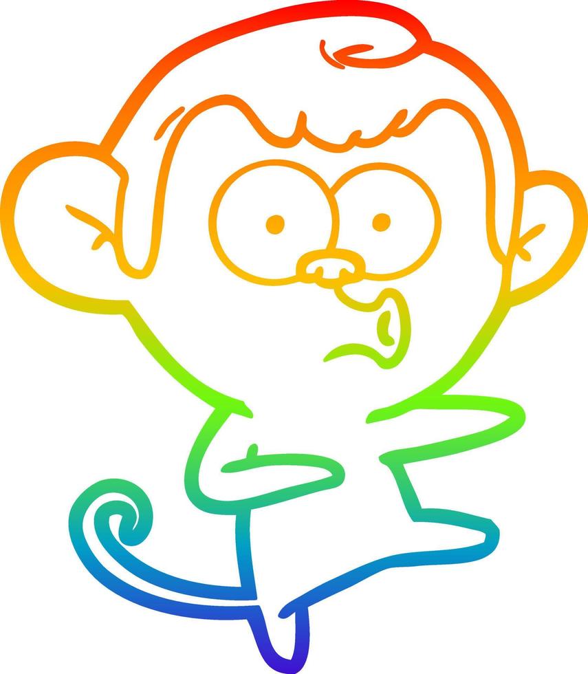 regenbooggradiënt lijntekening cartoon dansende aap vector