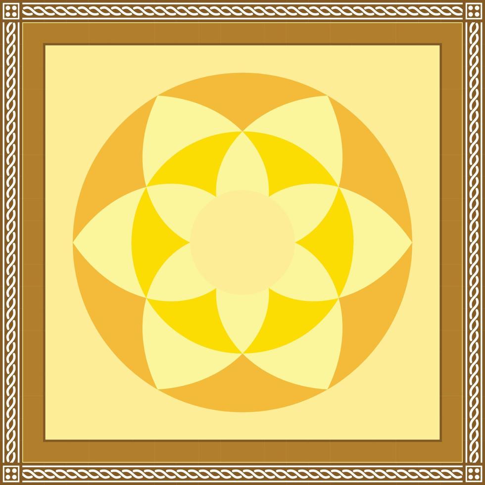 bloemornament, sjaal, bandana, ontwerp van keramische tegels met frame op gele kleur vector