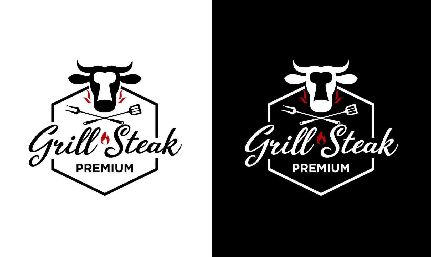 barbecue grill eten rundvlees en biefstuk logo vector