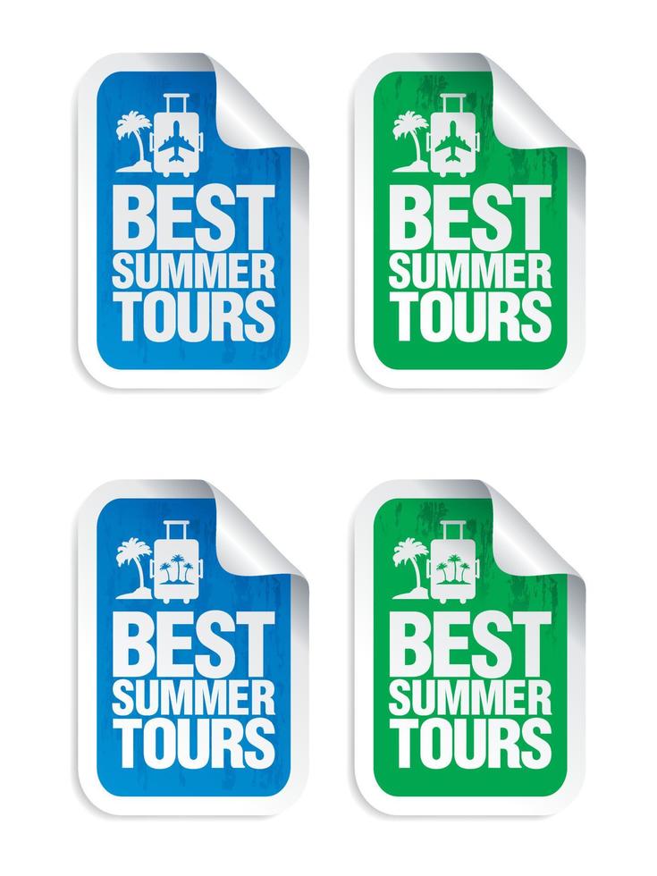 groene, blauwe sticker set beste zomertours. tijd om te reizen vector