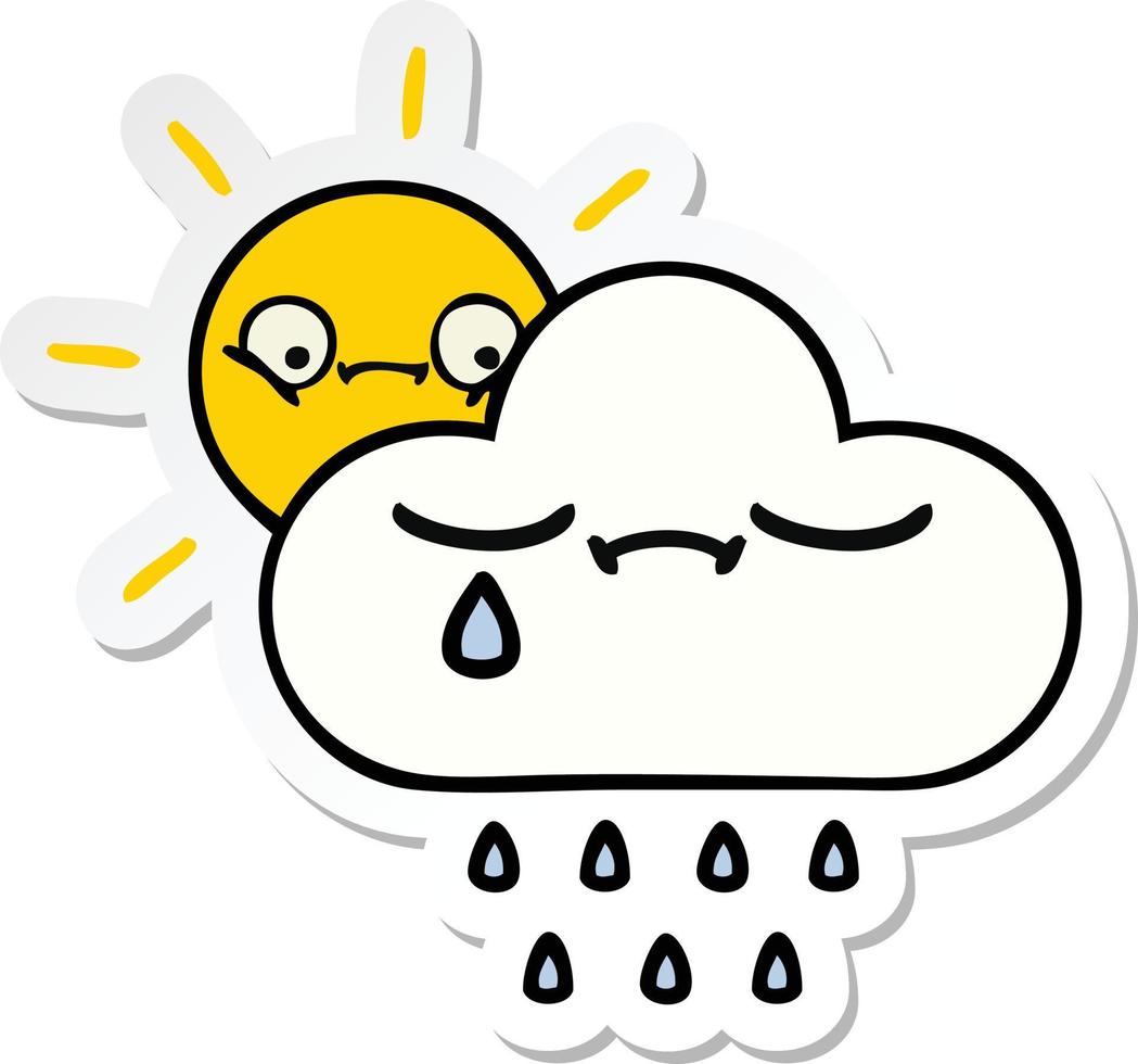 sticker van een schattige cartoon zonneschijn en regenwolk vector