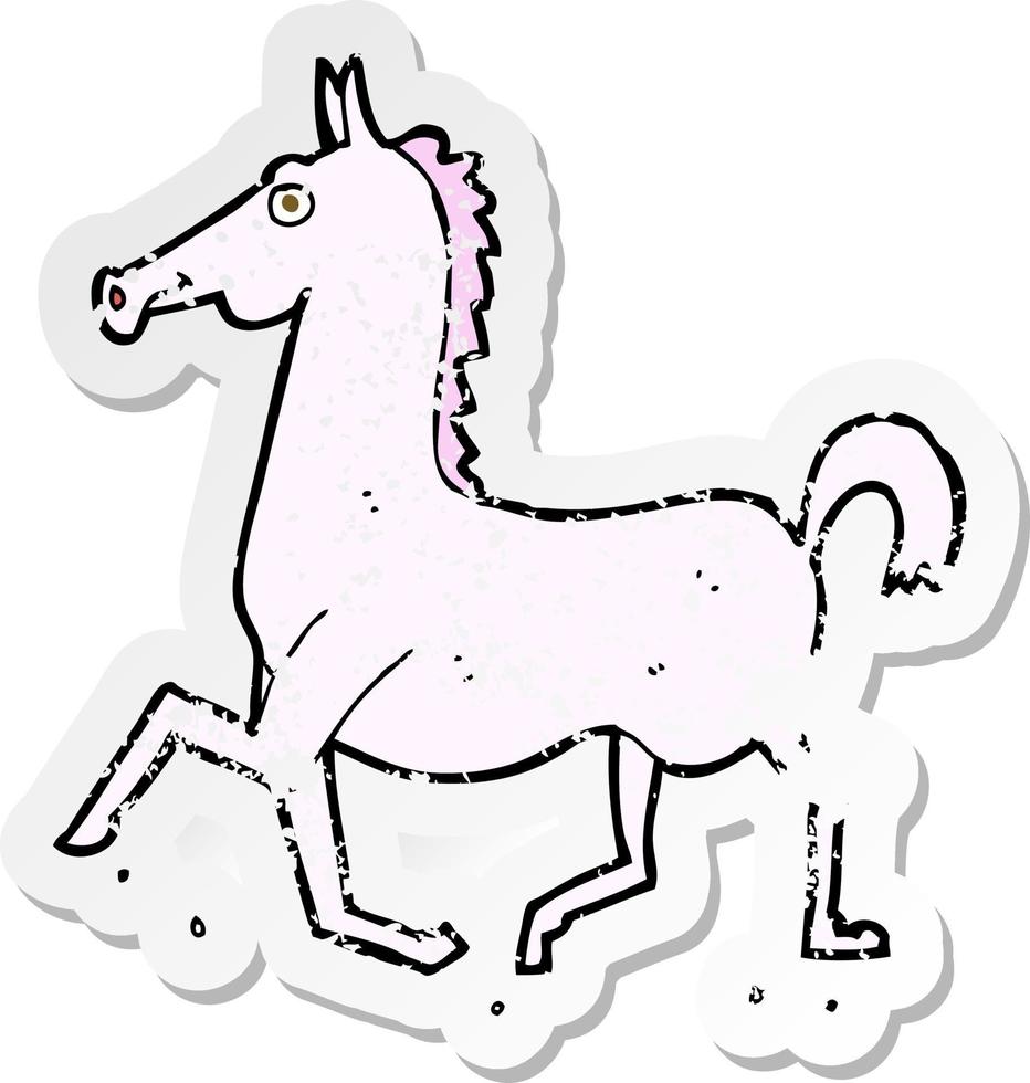 retro noodlijdende sticker van een tekenfilmpaard vector