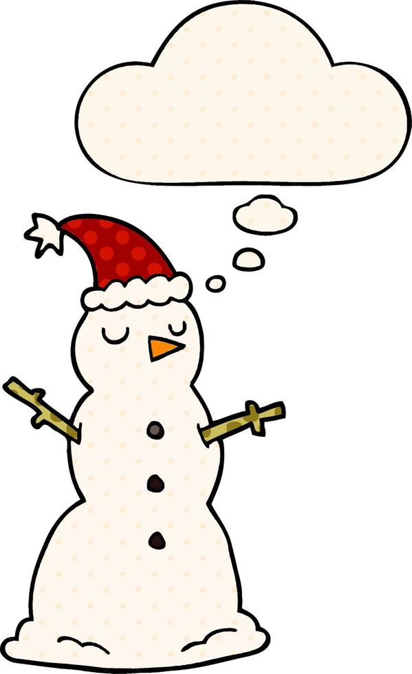 cartoon sneeuwpop en gedachte bel in stripboekstijl vector