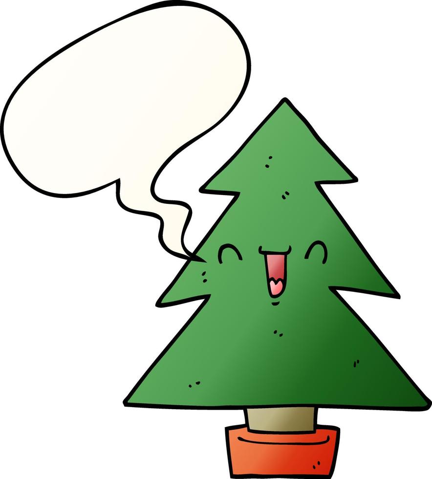 cartoon kerstboom en tekstballon in vloeiende verloopstijl vector