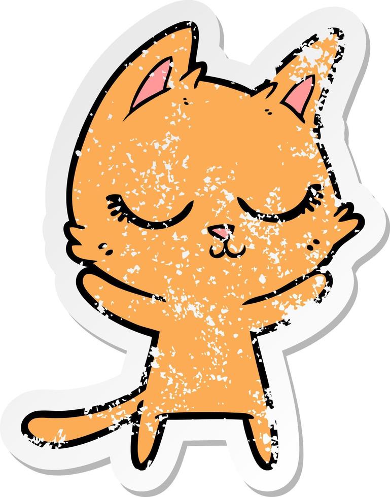 verontruste sticker van een kalme cartoonkat vector