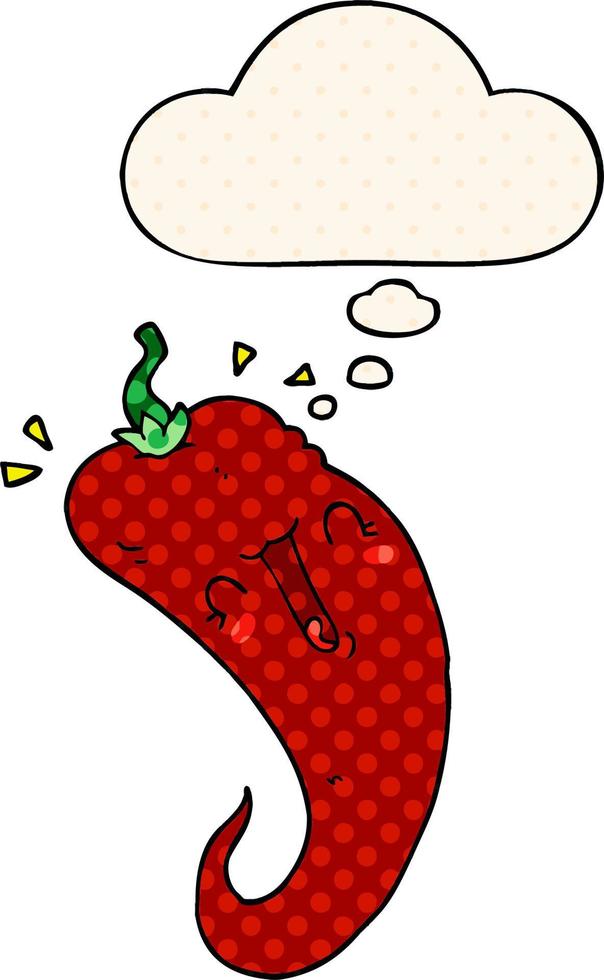 cartoon chili peper en gedachte bel in stripboekstijl vector