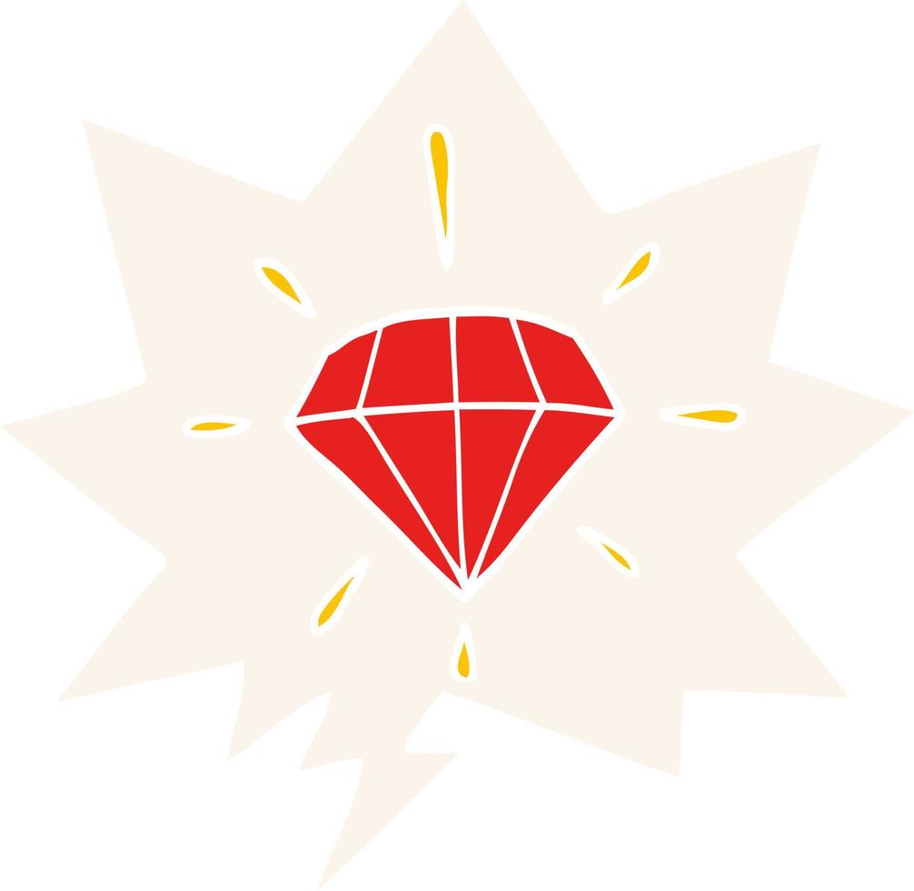 cartoon tattoo diamant en tekstballon in retro stijl vector