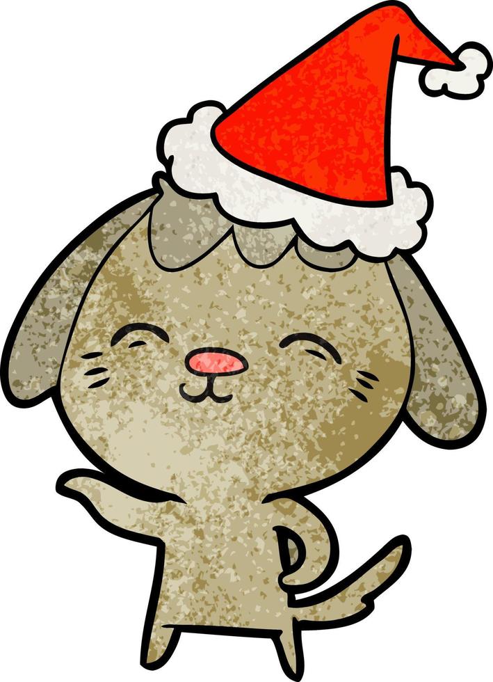 vrolijke getextureerde cartoon van een hond met een kerstmuts vector