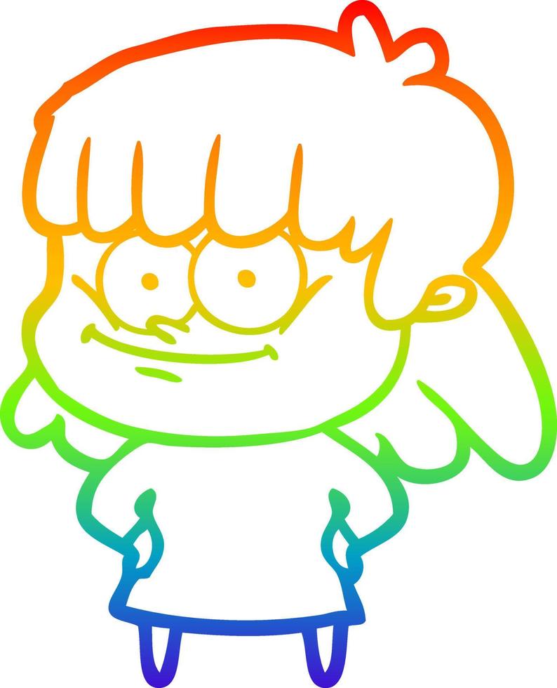 regenbooggradiënt lijntekening cartoon lachende vrouw vector