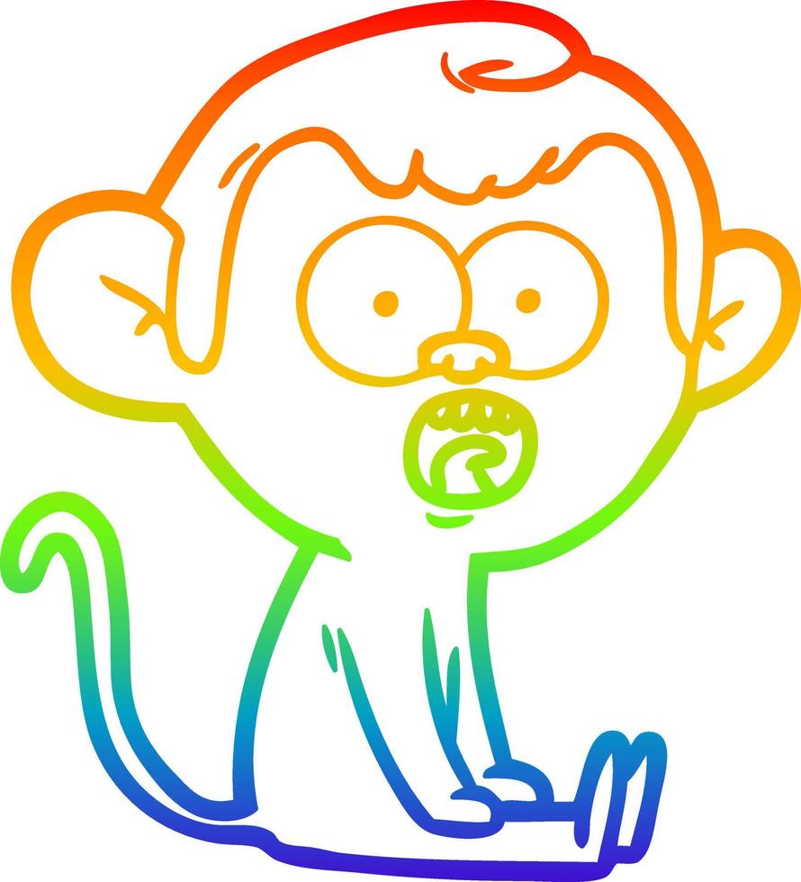 regenbooggradiënt lijntekening cartoon geschokte aap vector