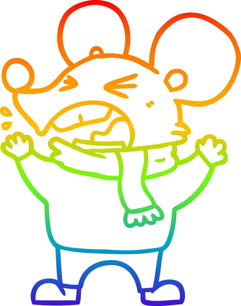 regenbooggradiënt lijntekening cartoon boze muis vector