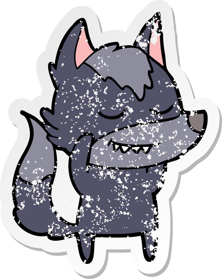 noodlijdende sticker van een vriendelijke tekenfilmwolf vector