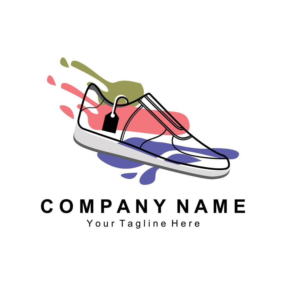 sneakers schoen logo-ontwerp, vectorillustratie van trending jeugdschoeisel, eenvoudig funky concept vector