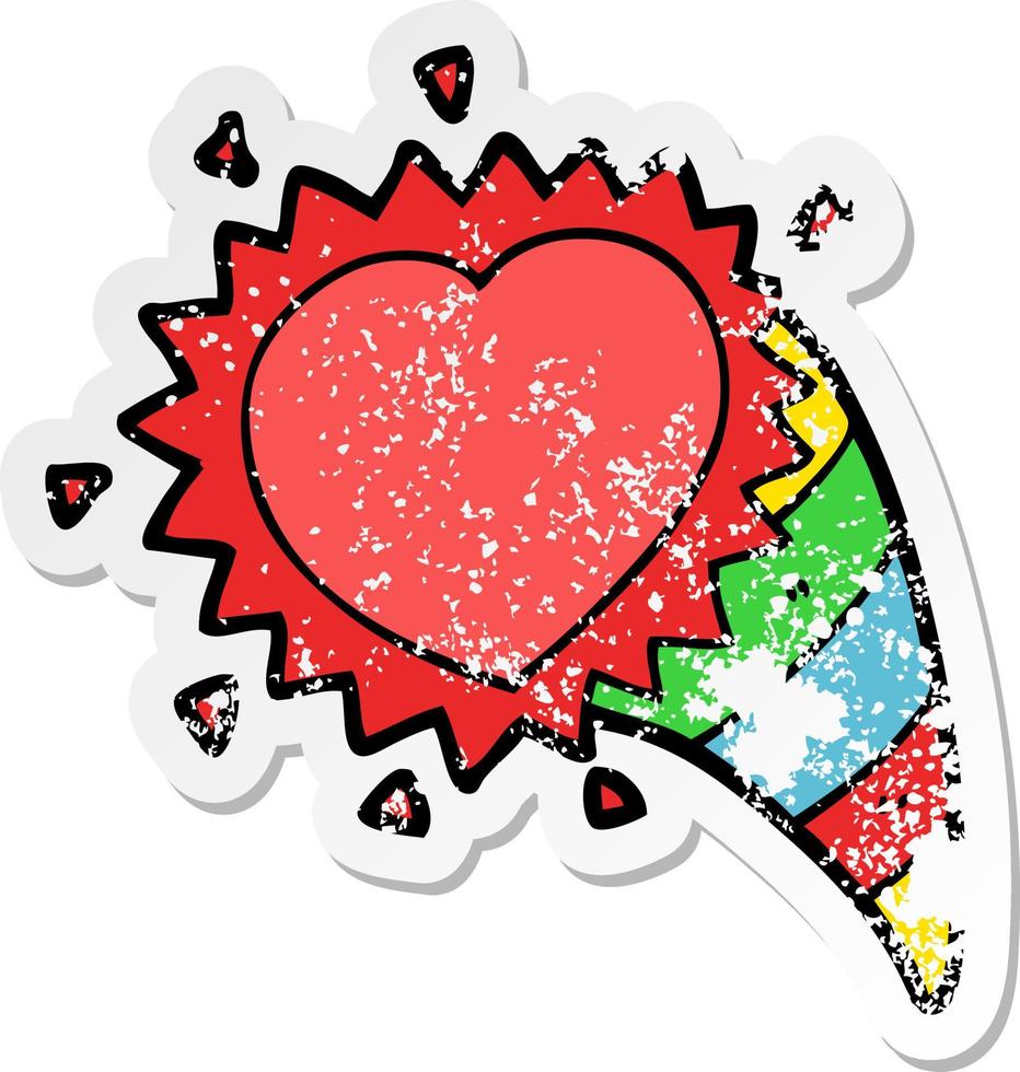 verontruste sticker van een cartoon liefdeshartsymbool vector