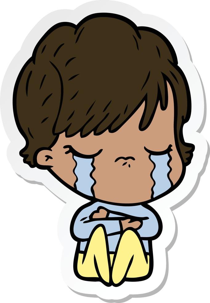 sticker van een cartoonvrouw die huilt vector