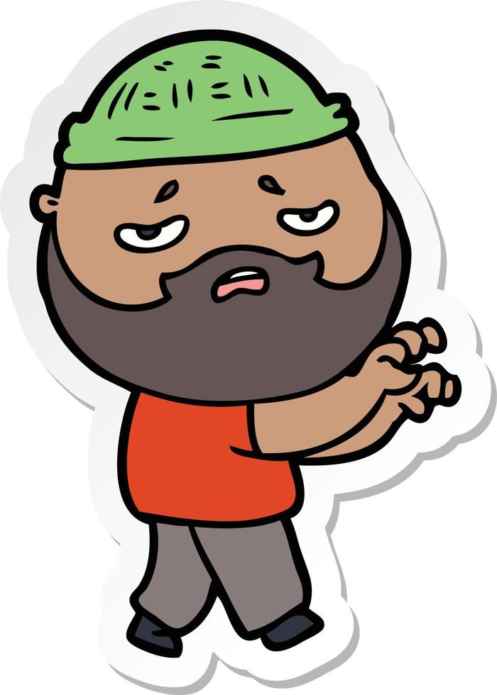 sticker van een cartoon bezorgde man met baard vector