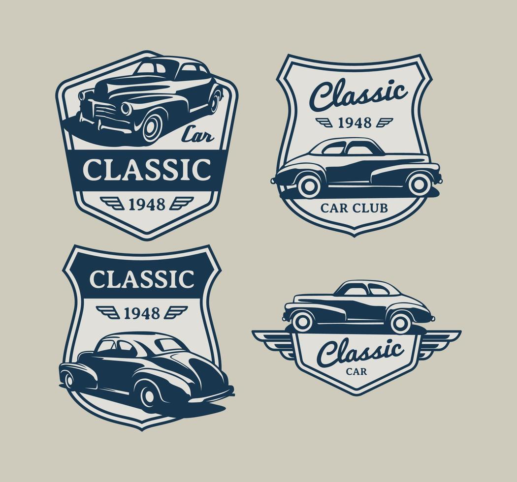 set handgetekende vintage stijl van spier- en klassieke auto's badge vector