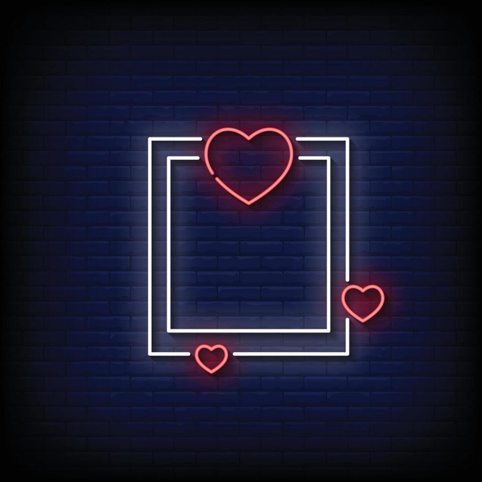 neon teken fotolijst liefde bakstenen muur achtergrond vector