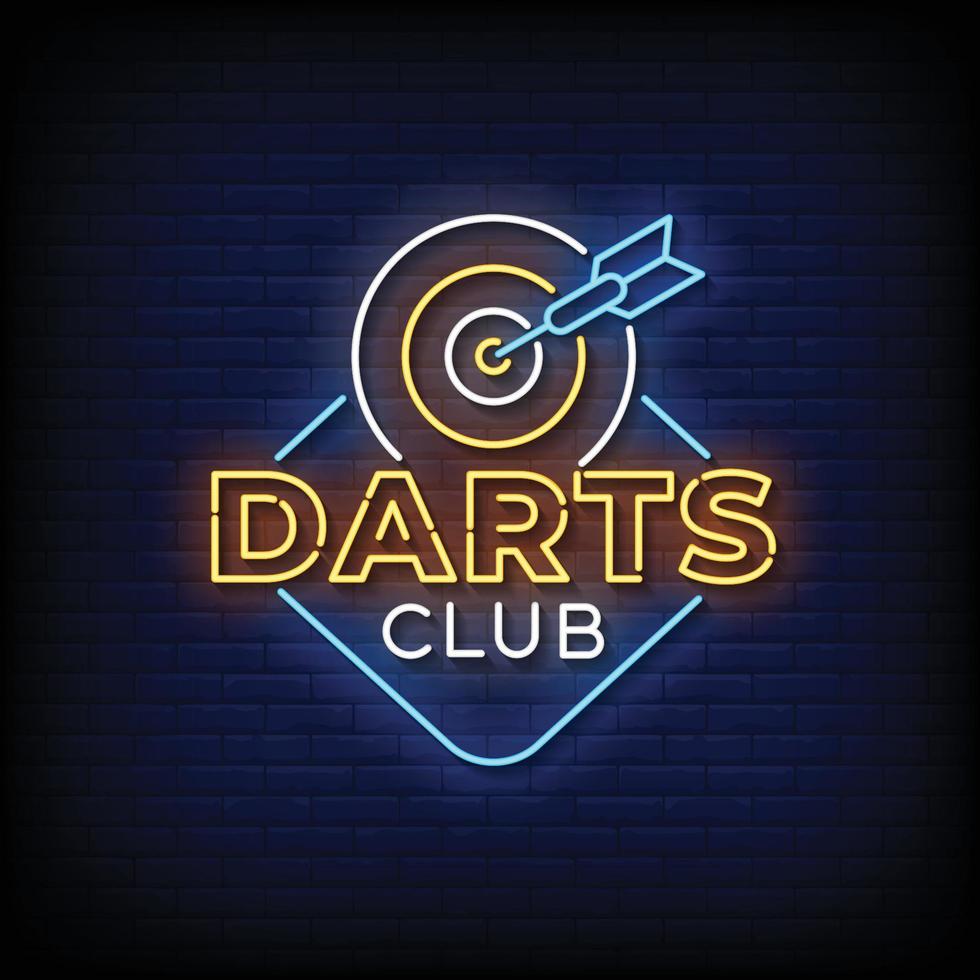 neon teken darts club met bakstenen muur achtergrond vector