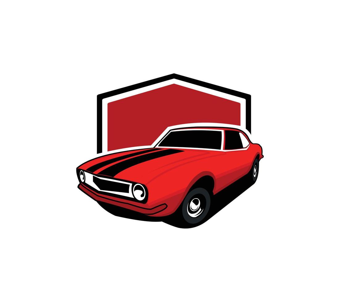Muscle Car-logo-ontwerp. Dit logo is geschikt voor garage, werkplaats, reparatiewerkplaats, oude of klassieke autoreparatiewerkplaats. ook voor autorestauratie, reparatie en racen. vector