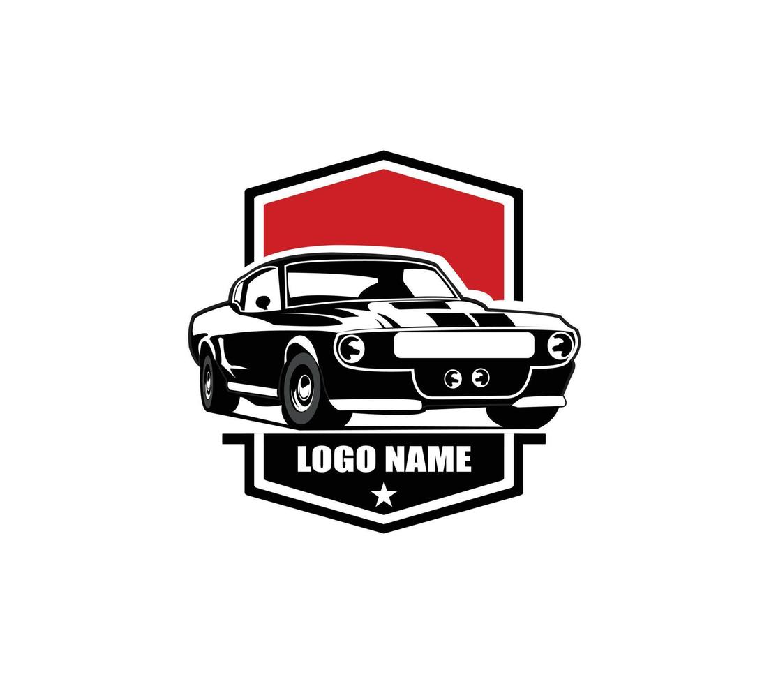 Amerikaanse muscle car vector logo geïsoleerd op een witte achtergrond.