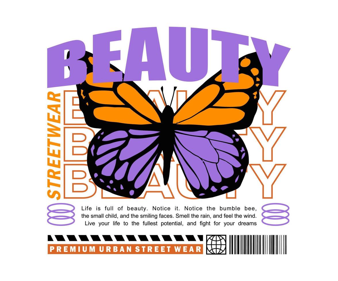 grafisch ontwerp voor t-shirt, met tekst beauty, voor streetwear, vintage fashion en urban style vector