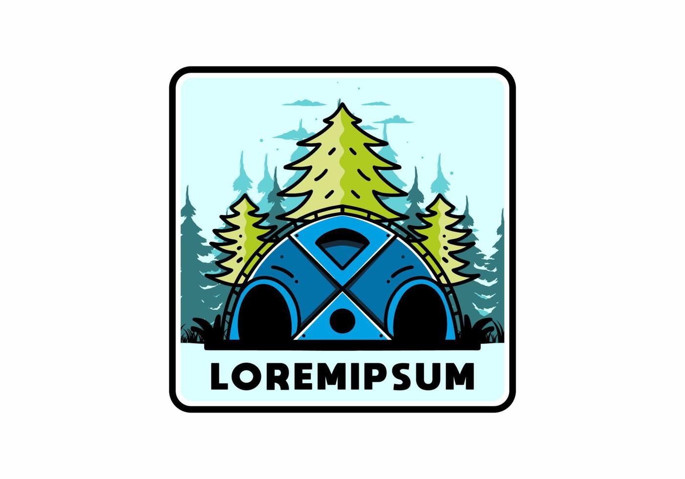 grote familietent en pijnbomen illustratie badge ontwerp vector