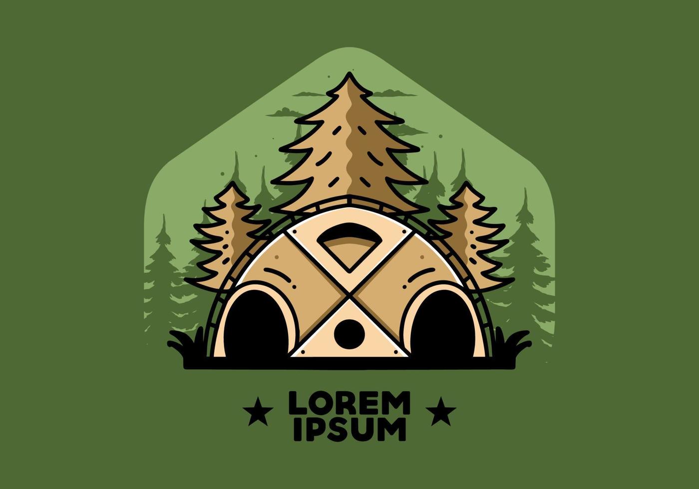 grote familietent en pijnbomen illustratie badge ontwerp vector