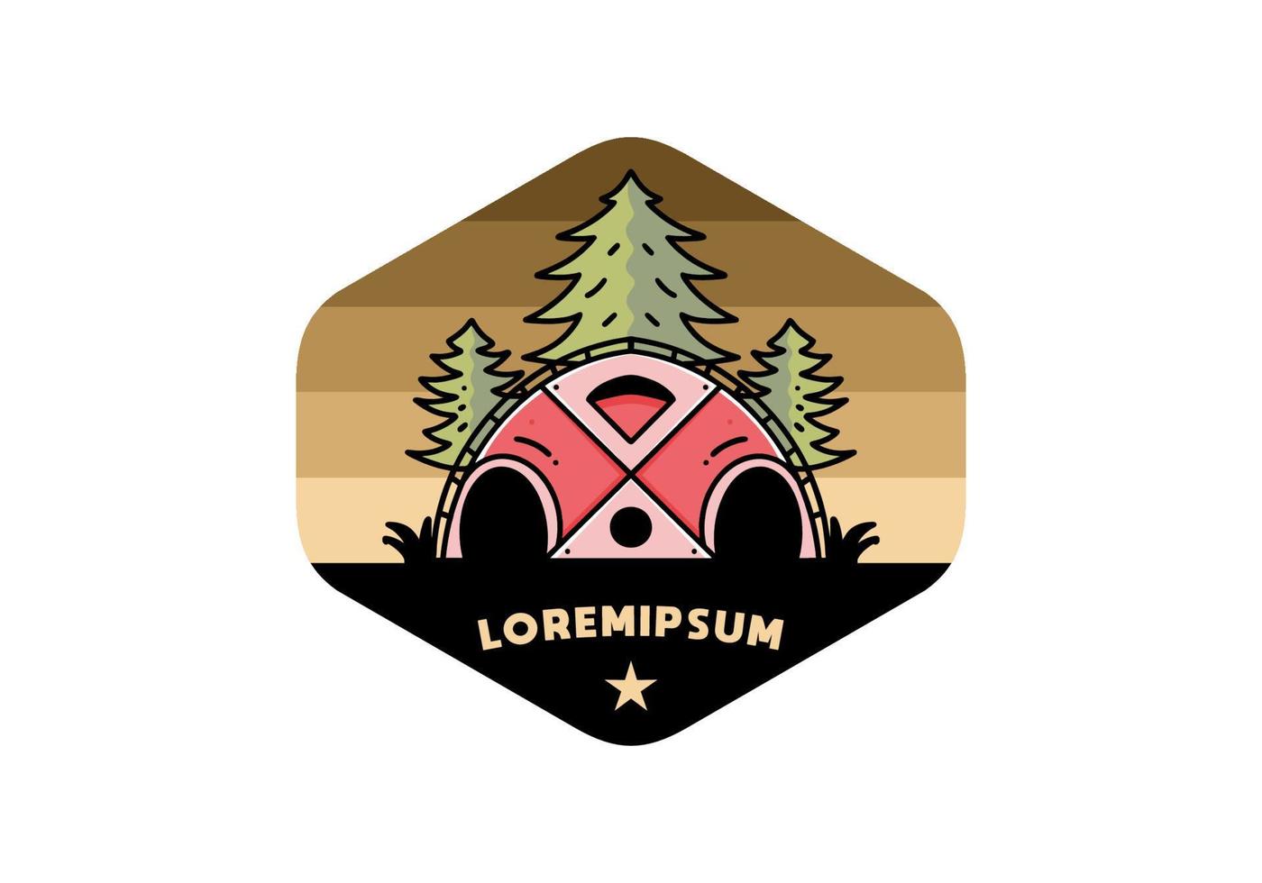 grote familietent en pijnbomen illustratie badge ontwerp vector