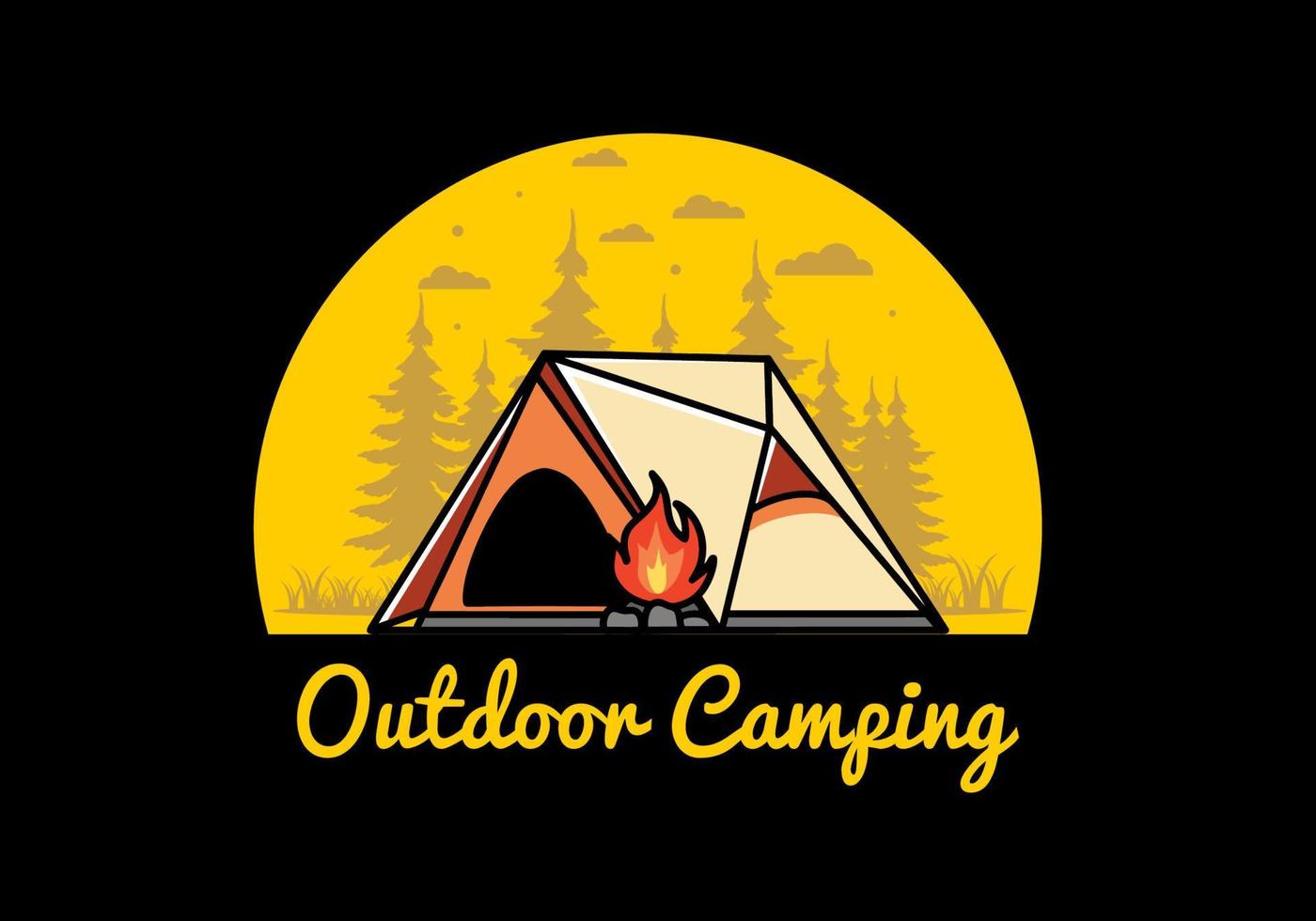 driehoek camping tent en vreugdevuur illustratie ontwerp vector