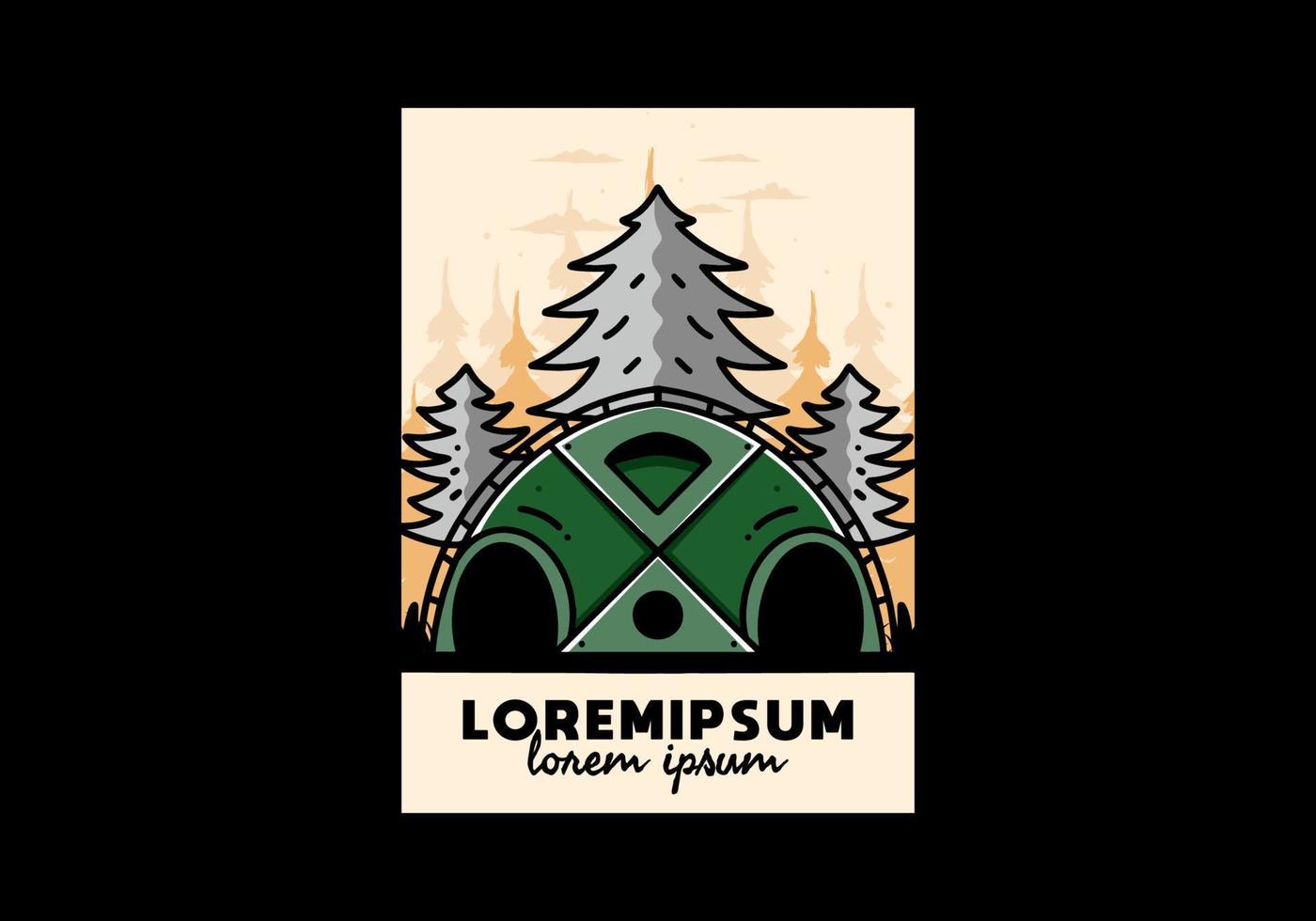 grote familietent en pijnbomen illustratie badge ontwerp vector