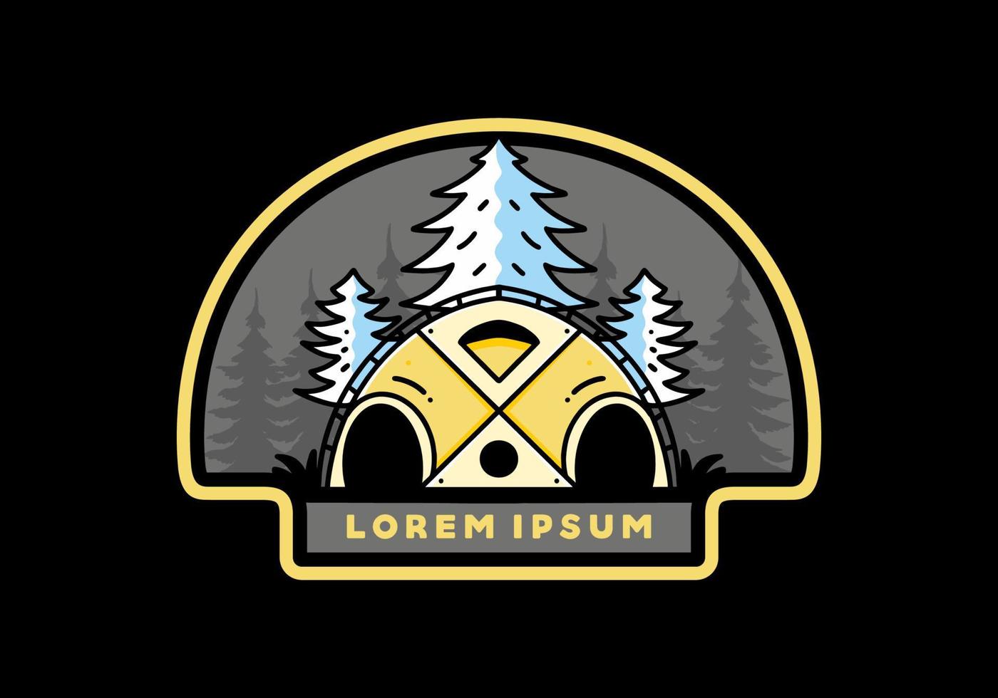 grote familietent en pijnbomen illustratie badge ontwerp vector