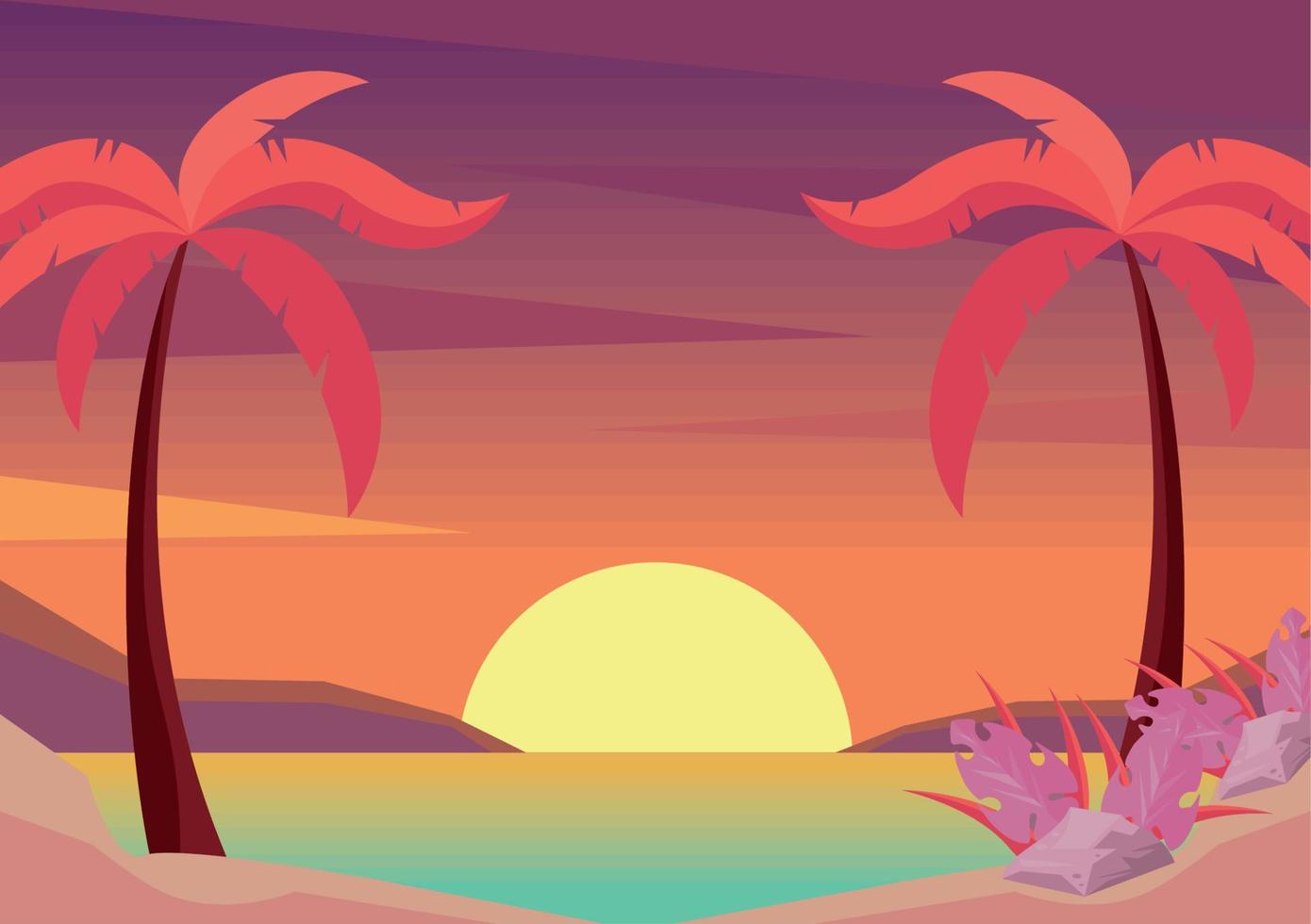 strand zeegezicht zonsondergang tijd vector