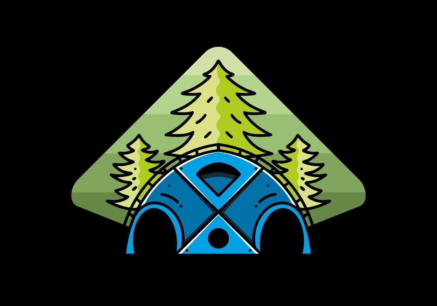 grote familietent en pijnbomen illustratie badge ontwerp vector