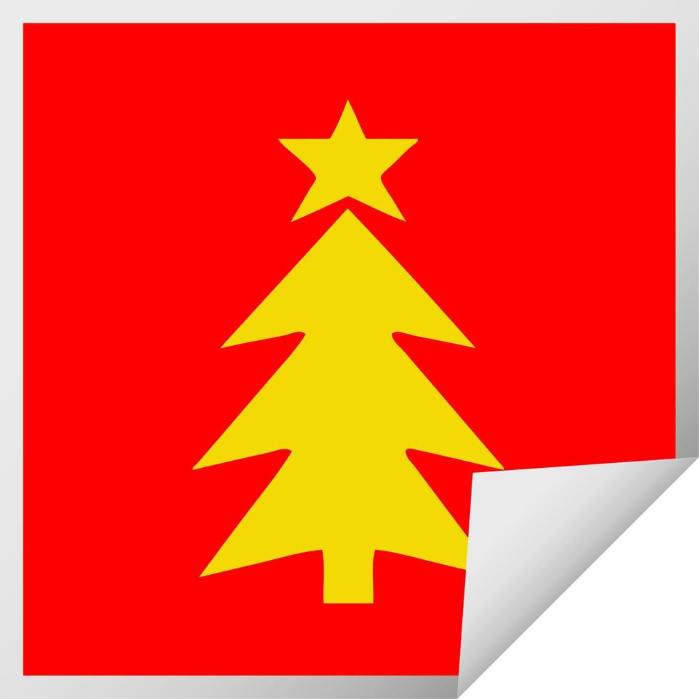 vierkante peeling sticker cartoon kerstboom vector