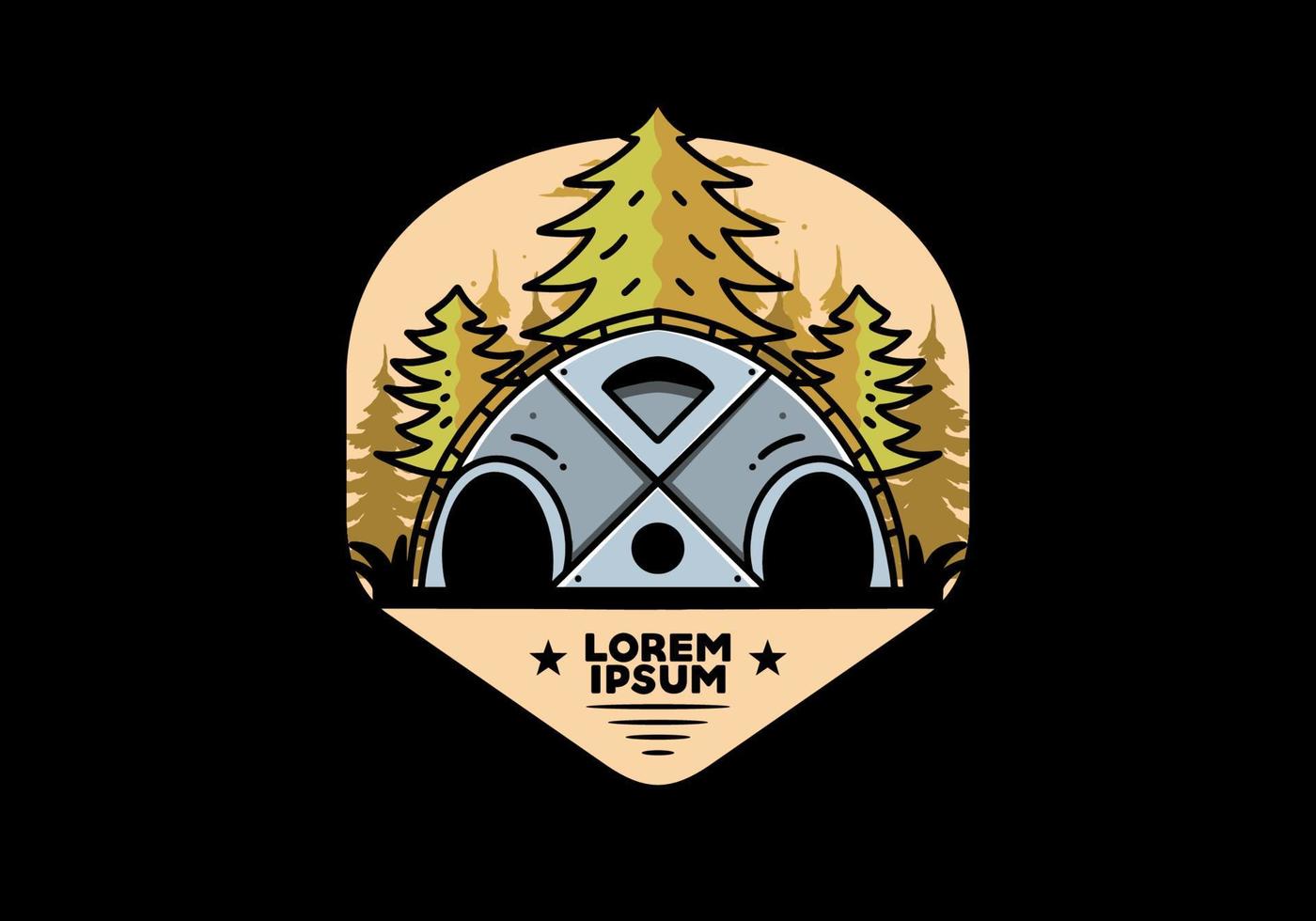 grote familietent en pijnbomen illustratie badge ontwerp vector