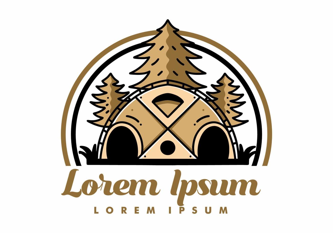 grote familietent en pijnbomen illustratie badge ontwerp vector