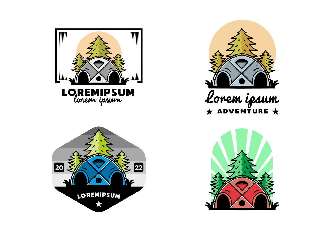 grote familietent en pijnbomen illustratie badge ontwerp vector