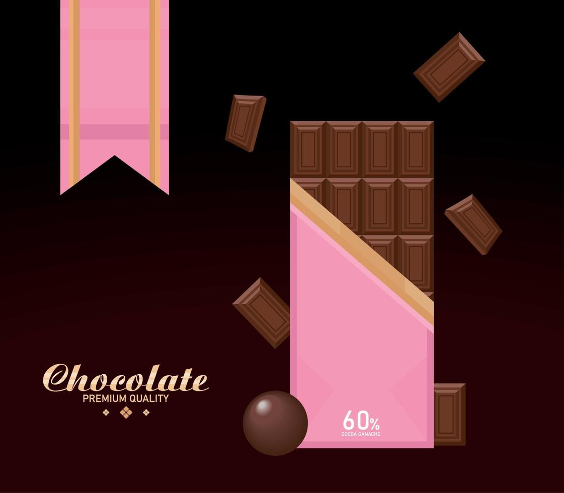 chocolade premium kwaliteit belettering vector