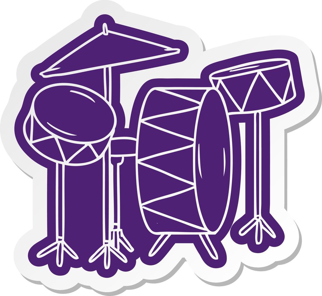 cartoon sticker van een drumstel vector