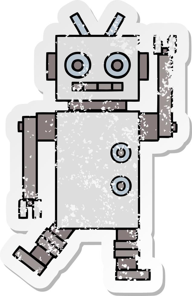 noodlijdende sticker van een schattige cartoon dansende robot vector