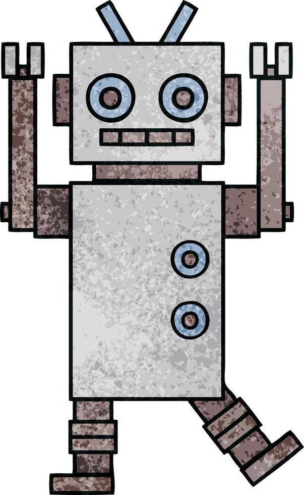 retro grunge textuur cartoon dansende robot vector