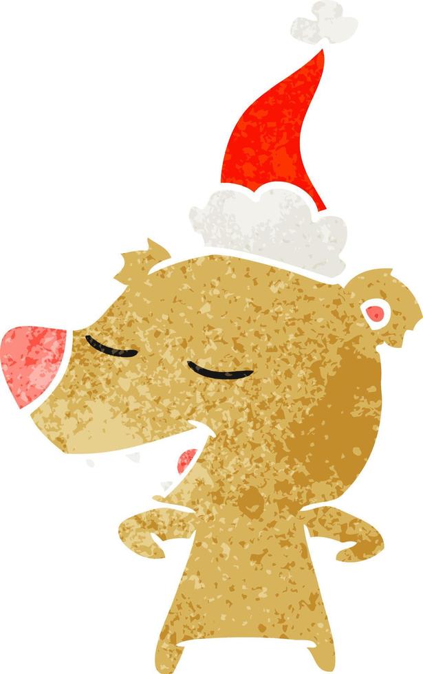 retro cartoon van een beer met een kerstmuts vector