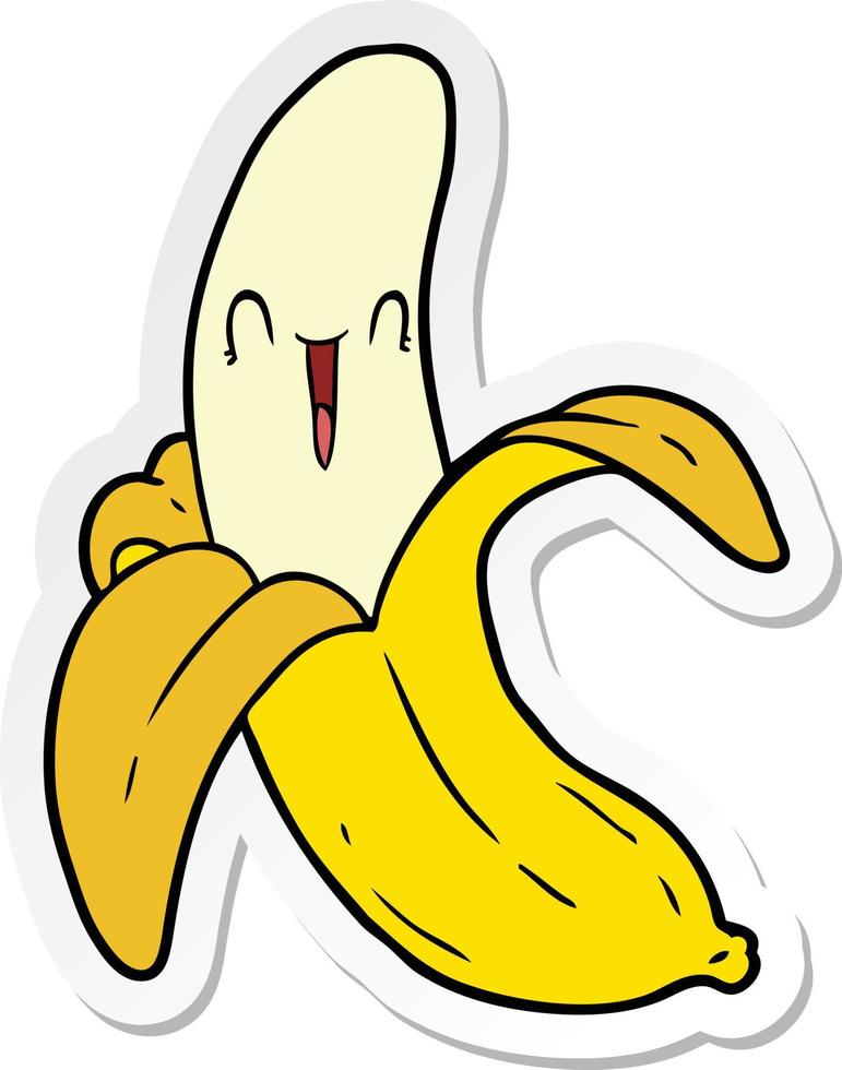 sticker van een cartoon gekke gelukkige banaan vector