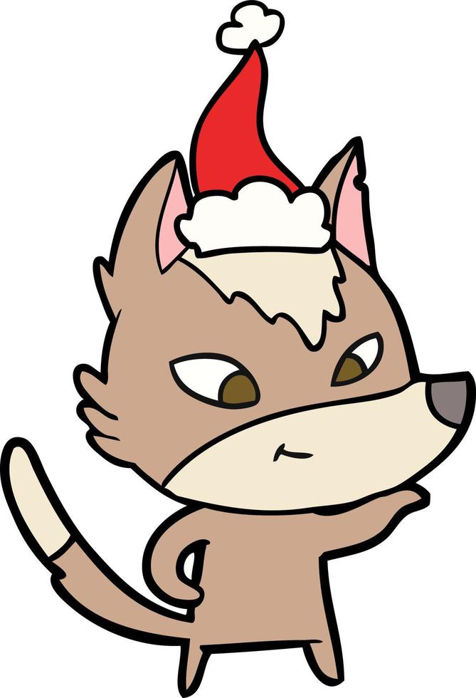 vriendelijke lijntekening van een wolf met een kerstmuts vector