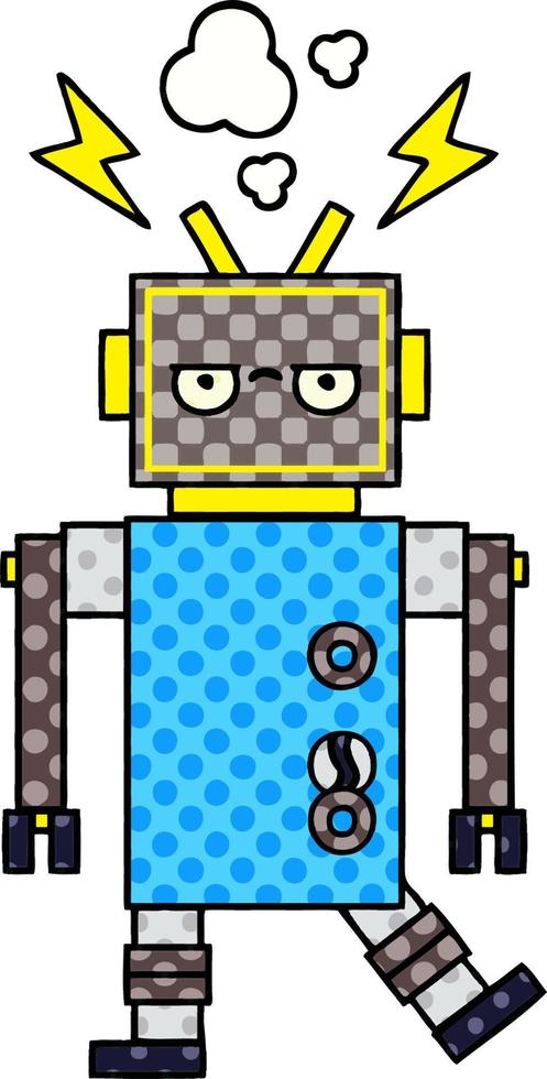 stripboekstijl cartoon defecte robot vector